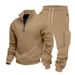 Completo da uomo con felpa con mezza zip e pantaloni cargo foderati in pile – Completo da lavoro comodo, in poliestere elasticizzato (S-XXXL, 8 colori)_voghion.com