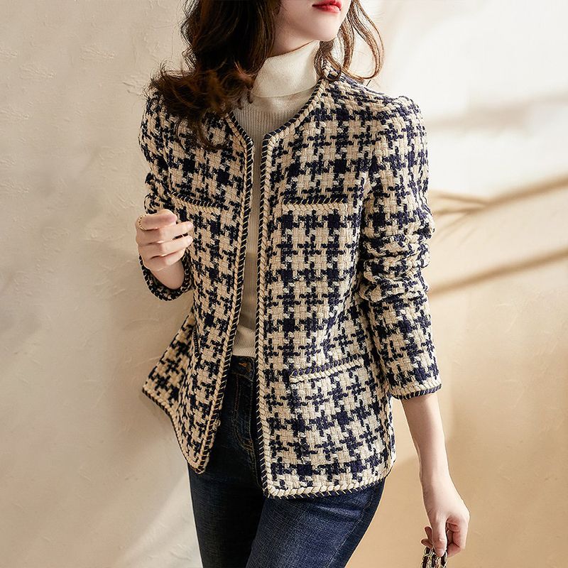 Piste Automne Élégant Armure Plaid Femmes Blazer Causal Tweed Manteau Bureau Dames Costume Veste Outwear_voghion.com