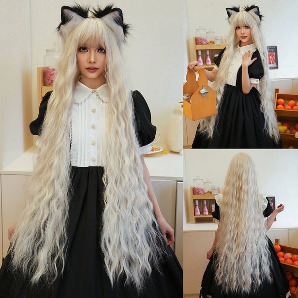 Parrucca cosplay con capelli ricci e frangia dorata super lunga_voghion.com