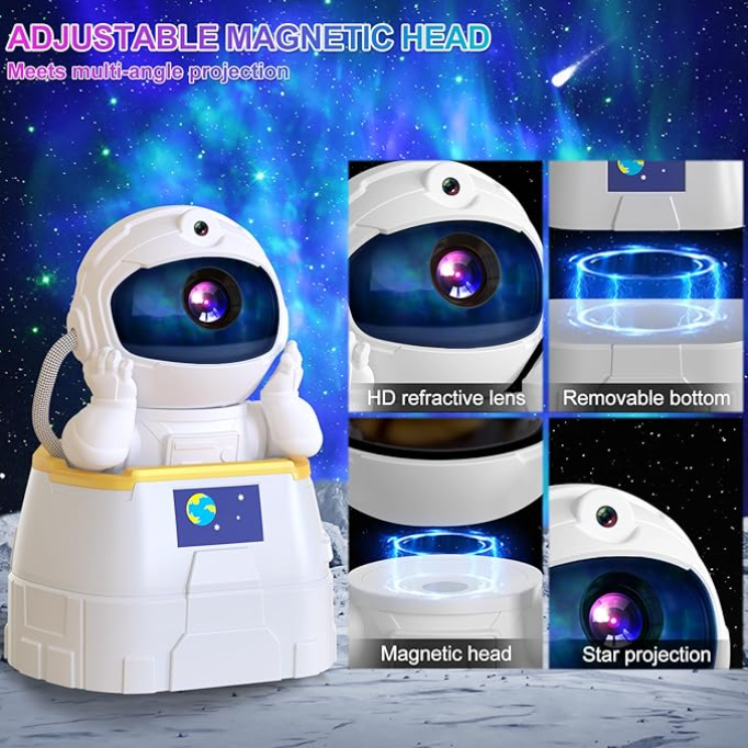 Astronaut Galaxy Projector - Dual Function- Projector And Night Light, USB Powered, Remote Control & Timer, Bluetooth Speaker - With White Noise_voghion.com