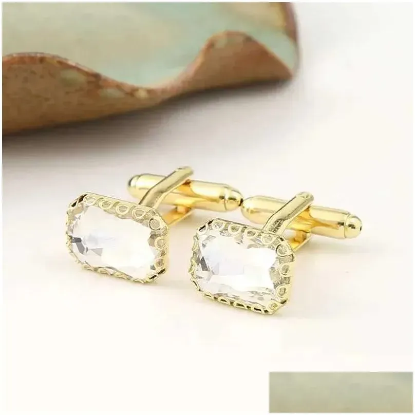 Cuff Ks Mens Fashion Cuffks Rectangar Crystal French Shirt Button Accessories High End Wedding Gift Drop Delivery_voghion.com