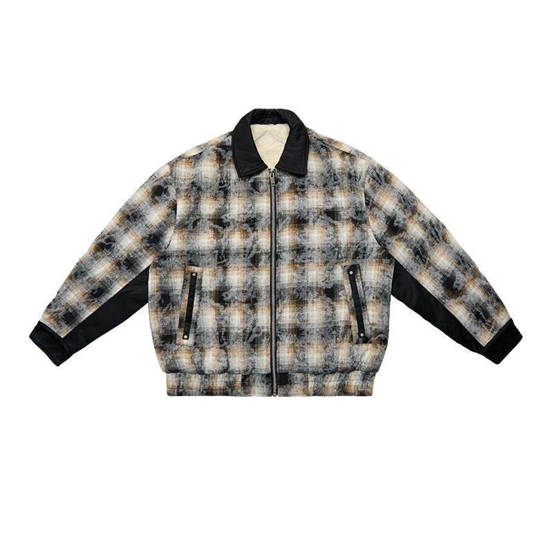 Unisex-Wollmischmantel mit Karomuster und Reverskragen – Dicke Winterjacke, lockere Passform im Retro-Stil (Schwarz-Weiß-Karo/Gelb-Braun-Karo, M-XXL)_voghion.com