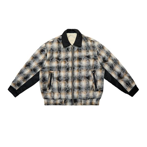 Unisex-Wollmischmantel mit Karomuster und Reverskragen – Dicke Winterjacke, lockere Passform im Retro-Stil (Schwarz-Weiß-Karo/Gelb-Braun-Karo, M-XXL)_voghion.com