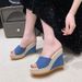 New denim flip-flops with thick soles, line and fish mouth_voghion.com