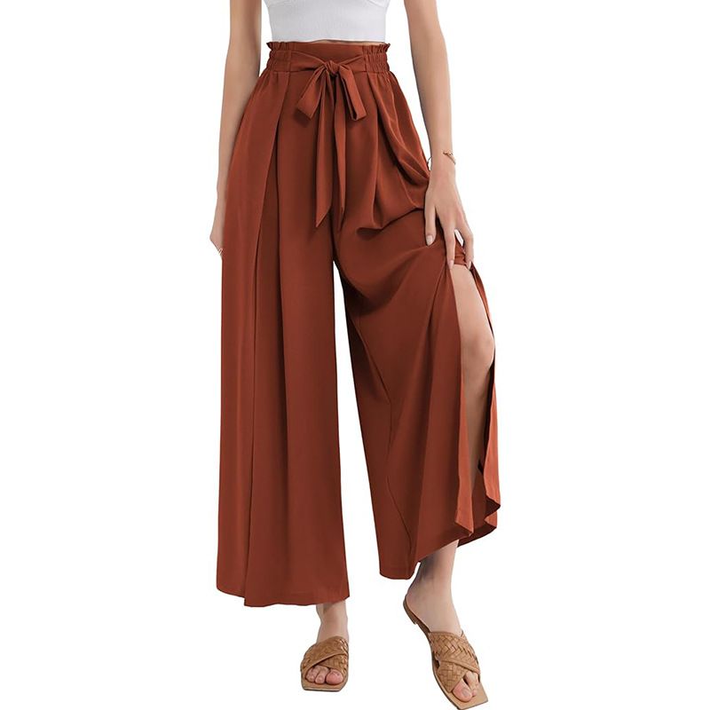 ​​"Women's Lightweight High-Waisted Casual Palazzo Pants With Pockets & Slit - Flowy Wide Leg Lounge Pants For Summer"​​_voghion.com