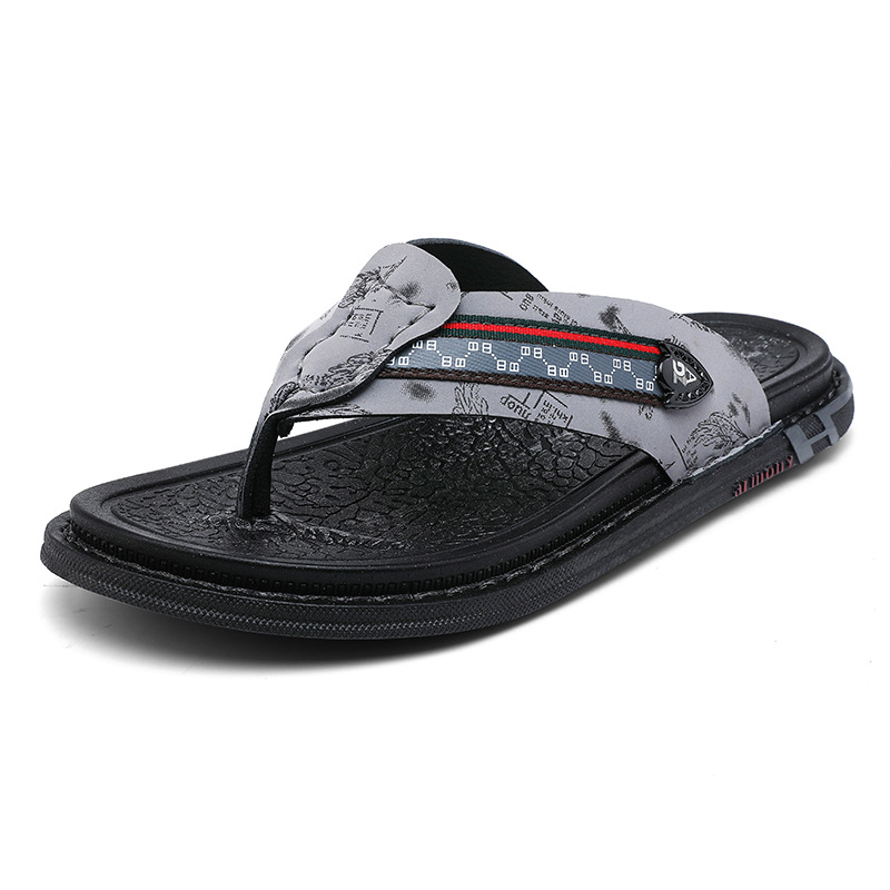Tongs pour hommes en cuir d'été 2023 nouvelles tongs à usage quotidien plage décontracté all-match pantoufles chaussures pour hommes_voghion.com