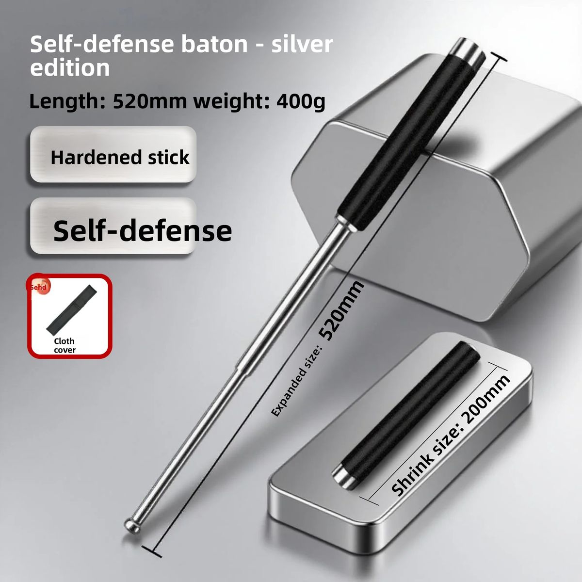 Teleskopierbarer, legaler Selbstverteidigungsstock mit Eisenfeder zur Abwehr von Wolfswesen, für die Fahrzeugmontage, dreiteilig, einziehbar_voghion.com