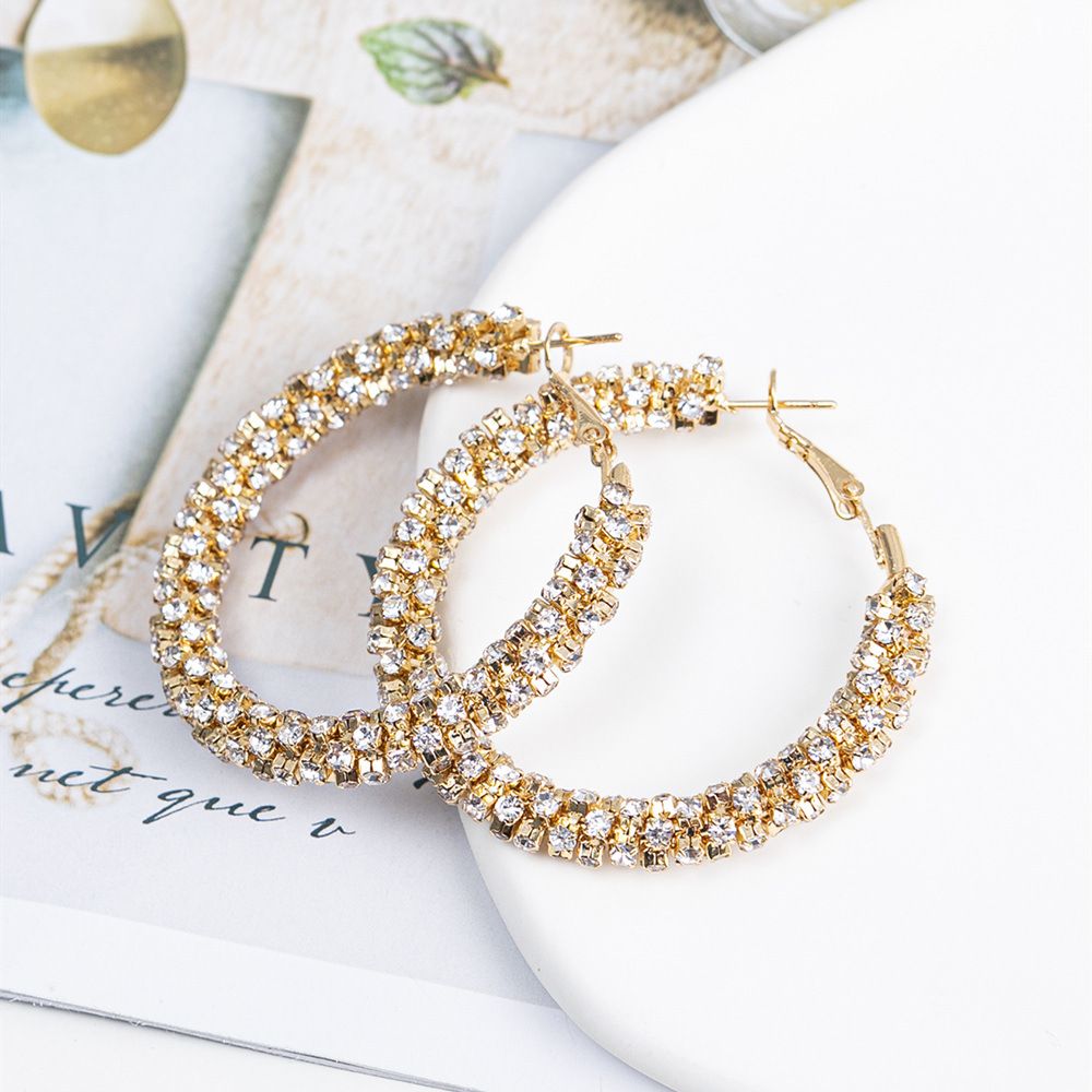 1 paio di orecchini a cerchio in stile semplice con intarsi in metallo e strass_voghion.com