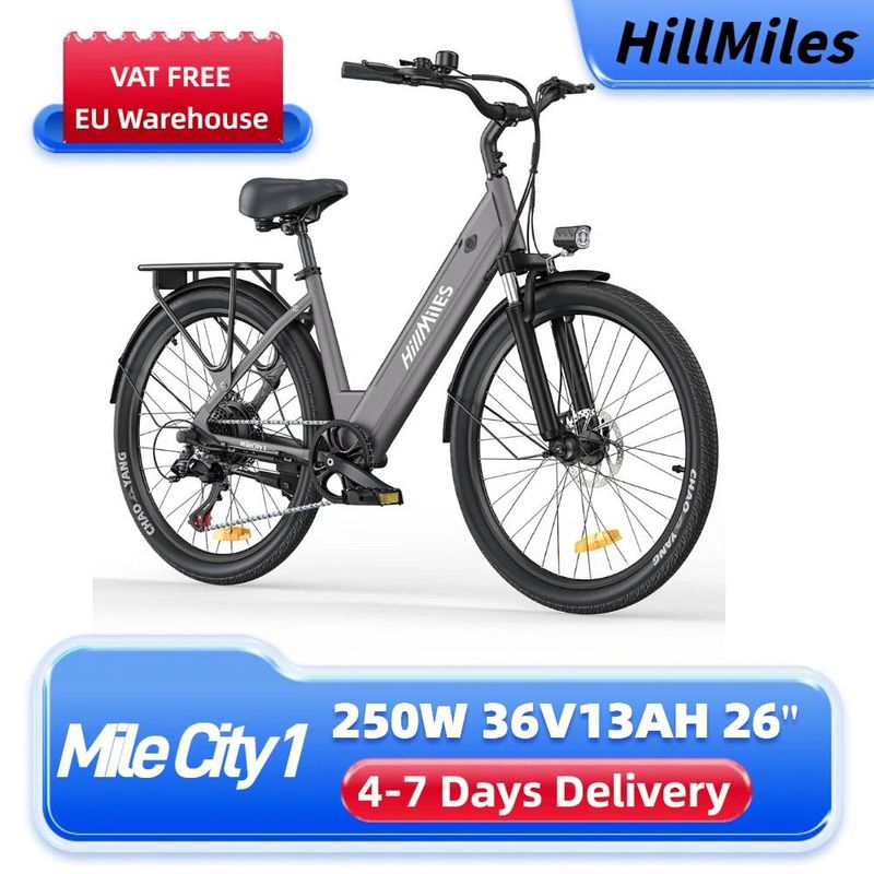 HillMiles MileCity 250W 26" Electric Trekking Bike City 36V 13AH E-cykel med momentsensor_voghion.com