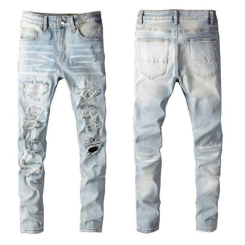 Herrenbekleidung Sommer Dünner Stil Lochstickerei Slim Fit Helle Farbe Vielseitige Lange Hose_voghion.com