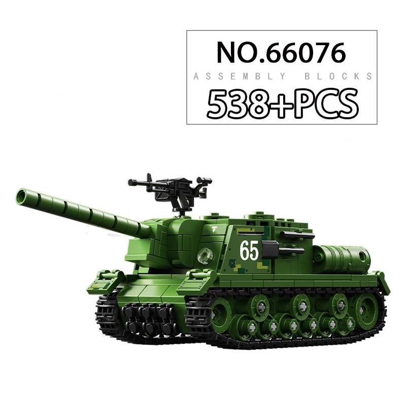WW2 Military Classic Model Soviet ISU-152 Self Propelled Anti Tank Artillery Building Blocks Bricks Toys_voghion.com