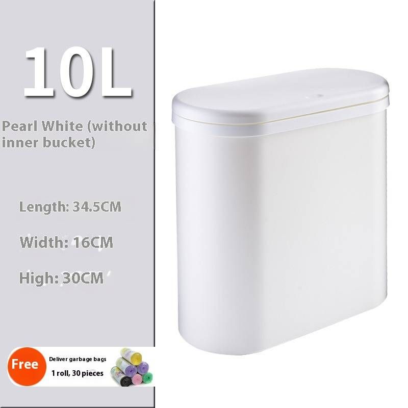 Touch-Top Trash Can With Lid – 10L Slim Space-Saving Bin For Bathroom & Kitchen (Odor-Proof, Hands-Free, Pearl White/Silver Grey/Champagne Gold)​_voghion.com