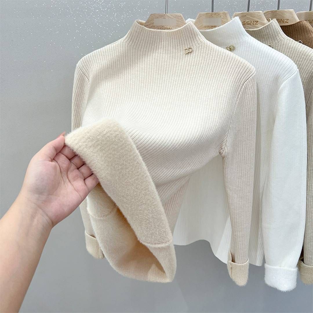 Damen-Strickpullover mit Fleecefutter und hohem Kragen – weicher, warmer Rollkragenpullover für den Winter, schmal geschnittenes Thermooberteil für Freizeit und Büro_voghion.com