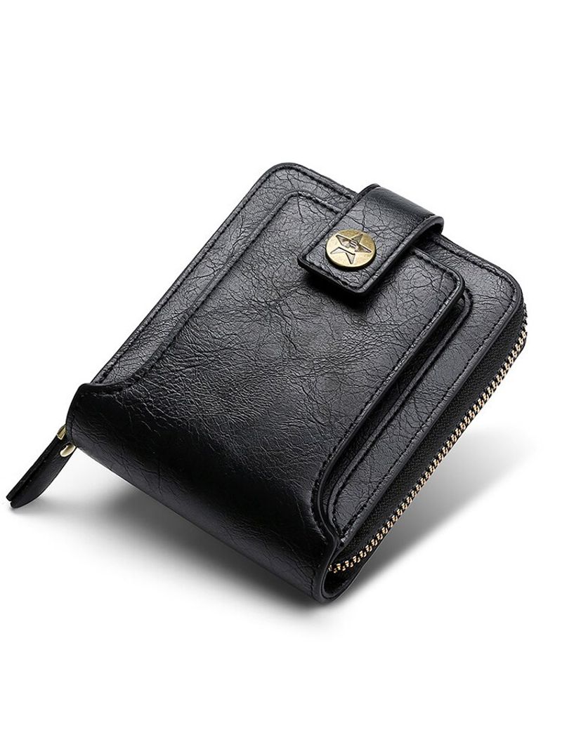 Portafoglio piccolo da uomo vintage in pelle pu Porta carte di credito tri-fold con cerniera orizzontale corta con fibbia_voghion.com