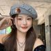 Handmade Button Checkered Women's Hat Checkered Beret_voghion.com
