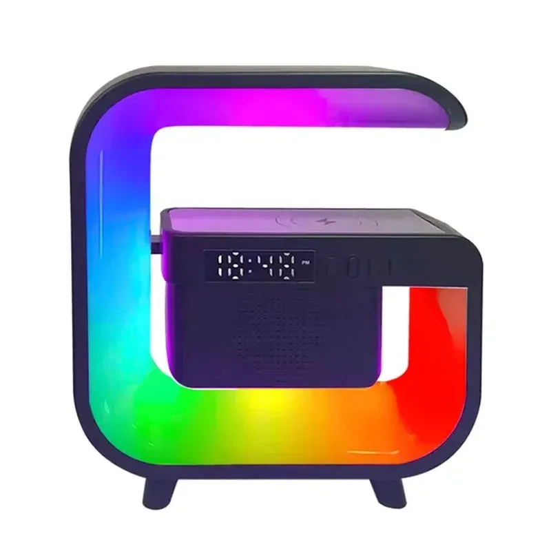Multifunkční bezdrátová nabíječka, stojan, Bluetooth 5.0 reproduktor, FM TF RGB noční světlo, rychlonabíjecí stanice_voghion.com