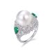 White shell pearl ring S925 silver emerald green colored gemstone finger ring light luxury retro noble temperament_voghion.com