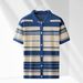 Maglietta cardigan in maglia a maniche corte da uomo, casual e ampia, traspirante, a righe blu e bianche traforate_voghion.com