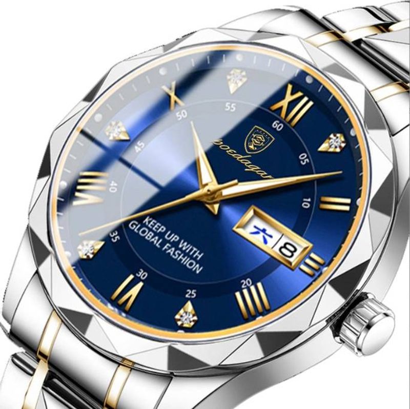 POEDAGA R Trend y Luxur y Stainless Steel Quart z Watch, Waterproof Luminou s Calendar Men's Wristwatch, Idea l choic e for Gifts_voghion.com