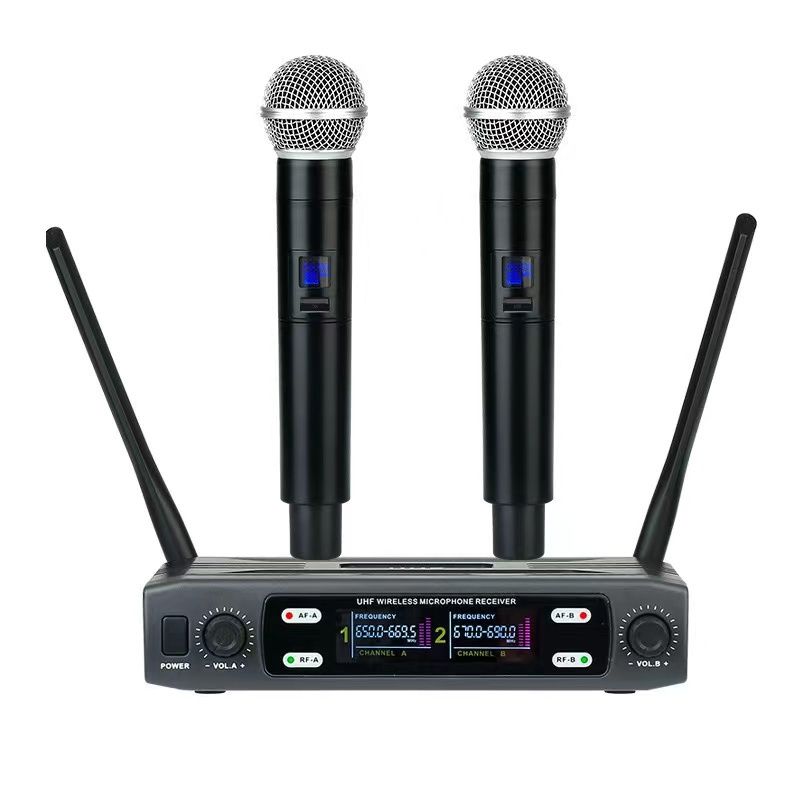 Wireless Microphone System UHF Professional Dual Handheld Dynamic Cordless Microphone Set With LCD Display For Party_voghion.com