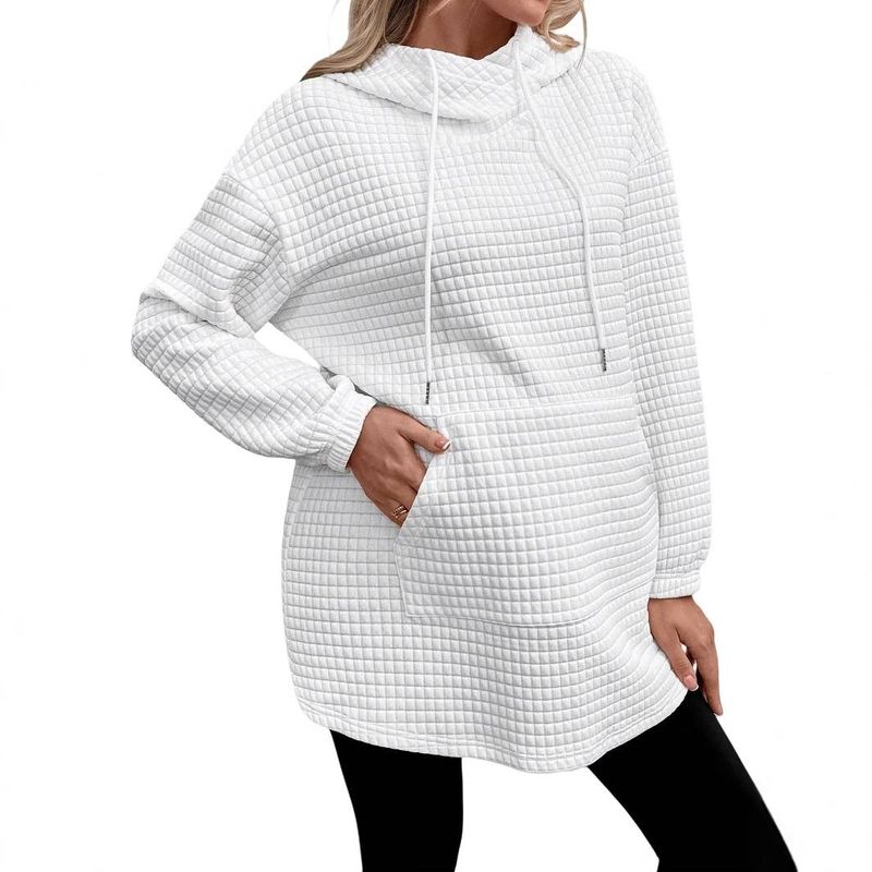 Women's Clothing Casual Loose Pullover Temperament Long Sleeved Pocket Waffle Maternity Hoodie Sweatshirt_voghion.com