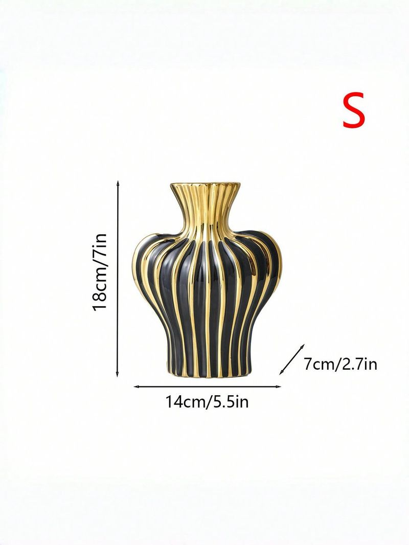 Striped Color Block Ceramic Vase For Elegant Floral Arrangements, Ideal For Entryway, Living Room & Balcony Decor, Versatile Home Accent_voghion.com