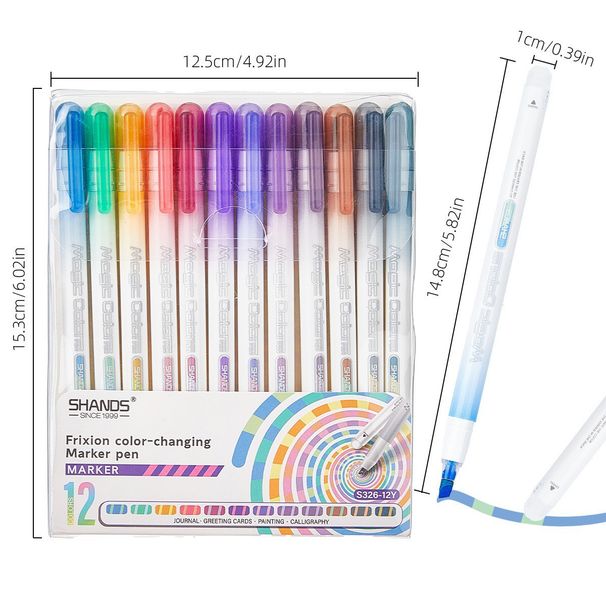 Magic Friction Color-Changing Highlighters - 12 Vibrant Colors, Dual-Tip, Erasable, Perfect For Students, Note-Taking & Creative Doodling (Set Of 12)_voghion.com