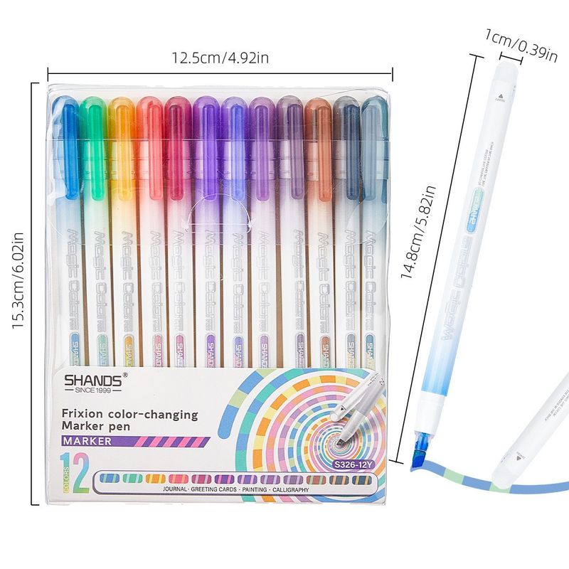 Magic Friction Color-Changing Highlighters - 12 Vibrant Colors, Dual-Tip, Erasable, Perfect For Students, Note-Taking & Creative Doodling (Set Of 12)​_voghion.com