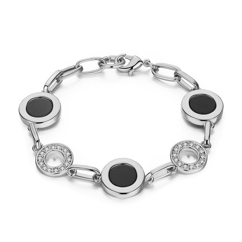 Damenschmuck Diamant Konzentrisches Kreisarmband Einfache Nischenpersönlichkeit Schwarz-Weiß-Perlen-Perlen-römische Scheibe Runde Karte_voghion.com