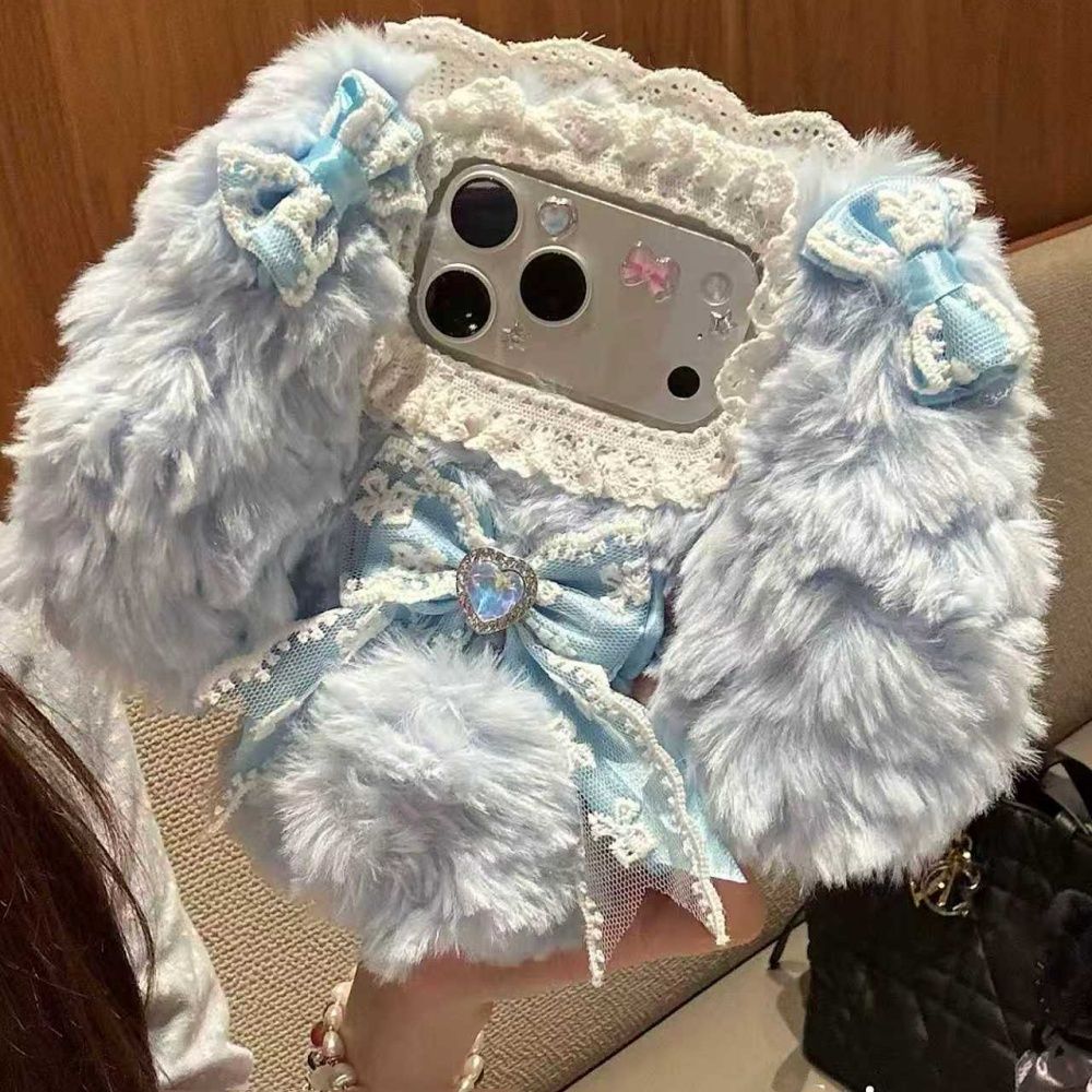 Handmade Cute Baby Rabbit Bear Series Pink Rabbit Bear Plush IPhone Case, Bow_voghion.com