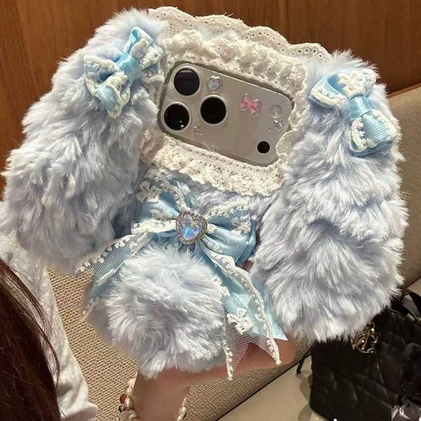 Handmade Cute Baby Rabbit Bear Series Pink Rabbit Bear Plush IPhone Case, Bow_voghion.com