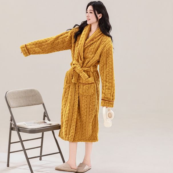 Thickened Nightgown Men's And Women's Coral Fleece Couple's Pajamas Extended Flannel Bathrobe_voghion.com