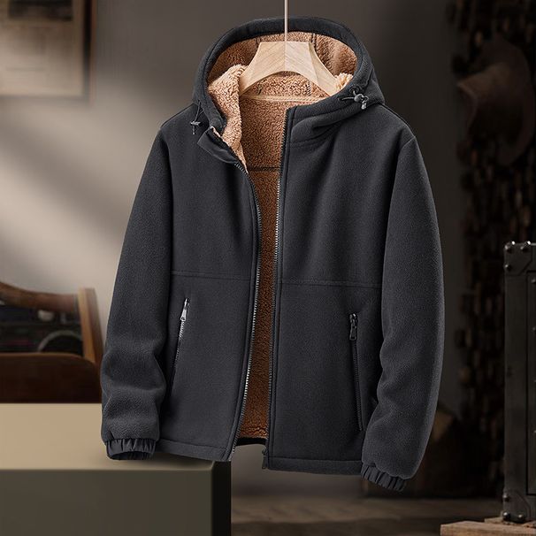 Men's Heavyweight Fleece Jacket – Sherpa-Lined Zip-Up Hoodie For Winter (Black, Army Green, Caramel, Navy Blue)_voghion.com
