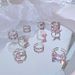 Ready Stock 17KM Y2k Pink Crystal Rings For Women Girls Romantic Heart Bowknot Girlish Butterfly Finger Ring New Fashion Jewelry_voghion.com