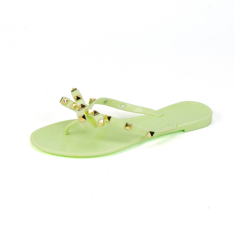 Chaussures à rivets pour femmes, tongs à nœud papillon pour les sorties de plage d'été, pantoufles à fond plat en gelée transparente en PVC et cristal_voghion.com