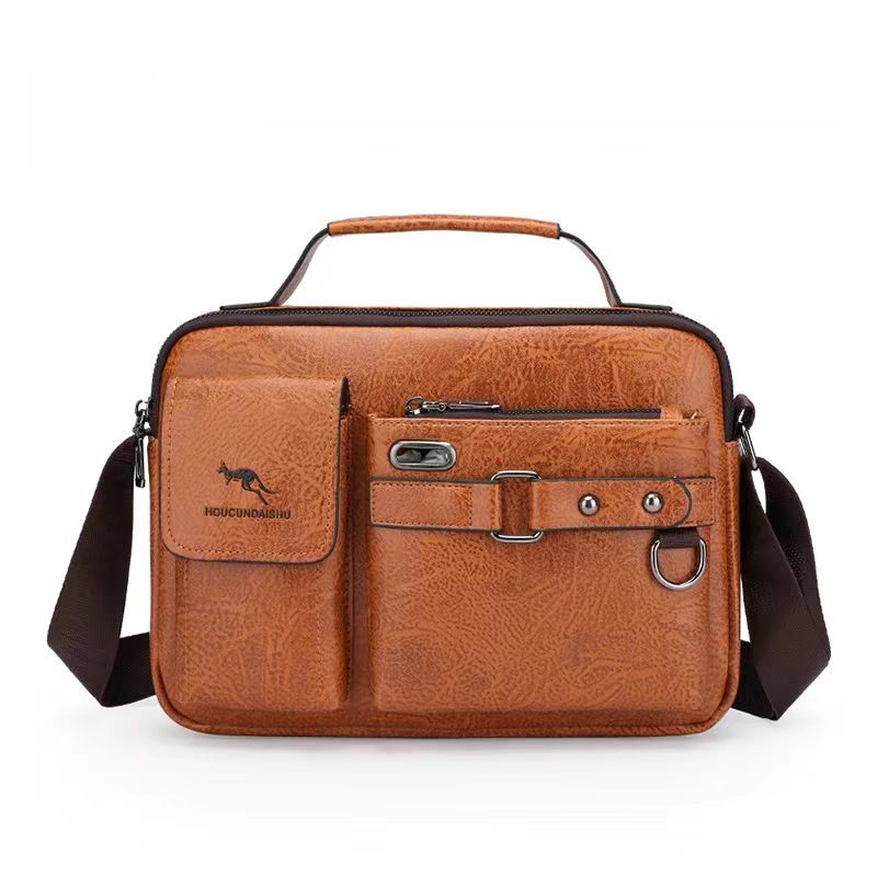 Shoulder bag men's messenger bag men's business handbag soft leather men's bag casual cross bag large capacity hanging bag_voghion.com