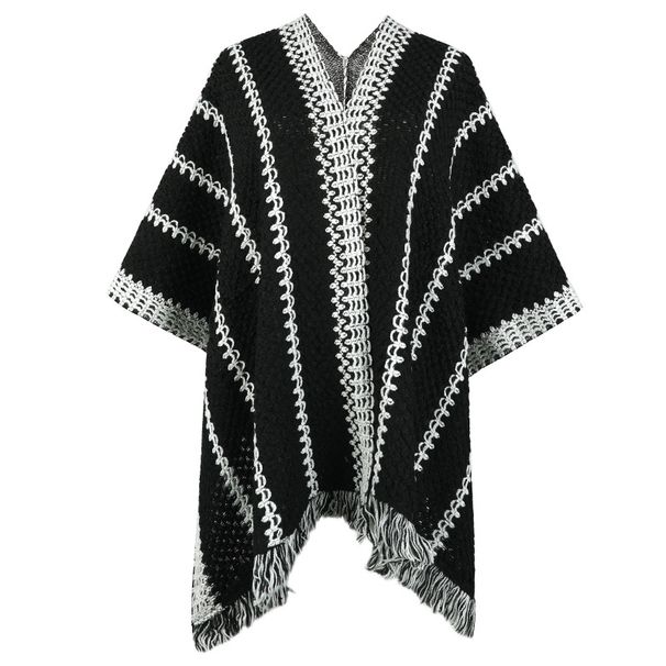 Bump color check lady fringe cape scarf Knitted shawl woman_voghion.com