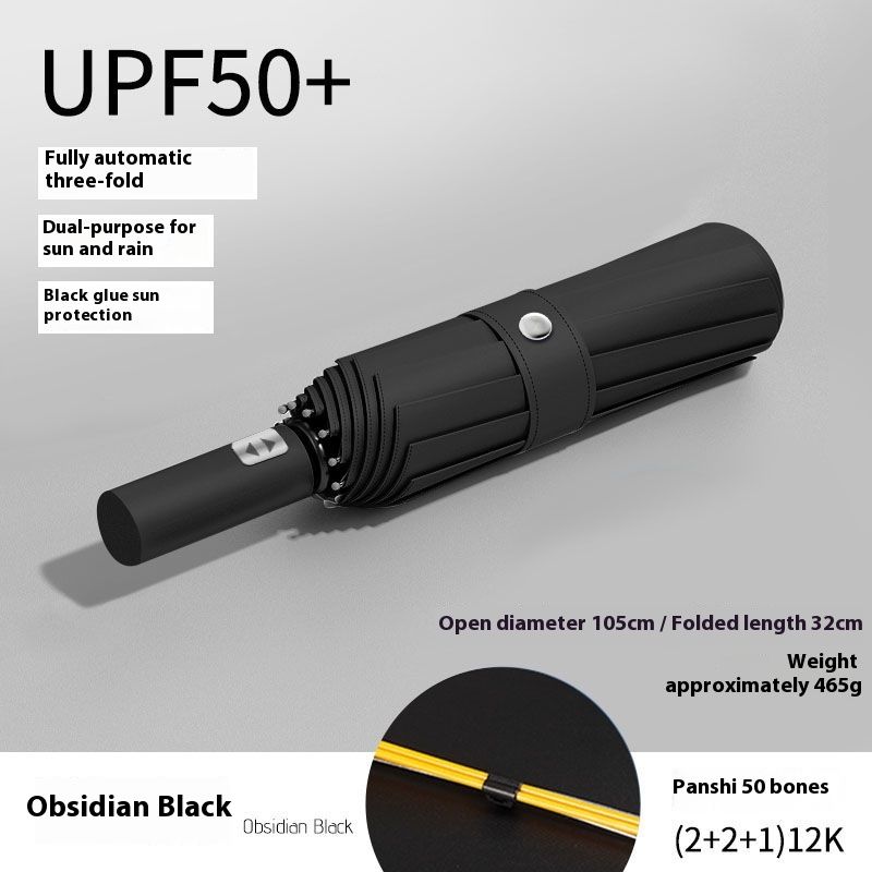 Ombrello pieghevole portatile con protezione UV, completamente automatico, per uomini e donne, per studenti, con il 70% di sconto, UPF50+._voghion.com