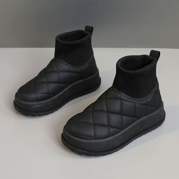 New 2024 Autumn Winter Thick Sole Solid Color Warm Cotton High Top Women's Shoes Student Simple Fleece Lined_voghion.com