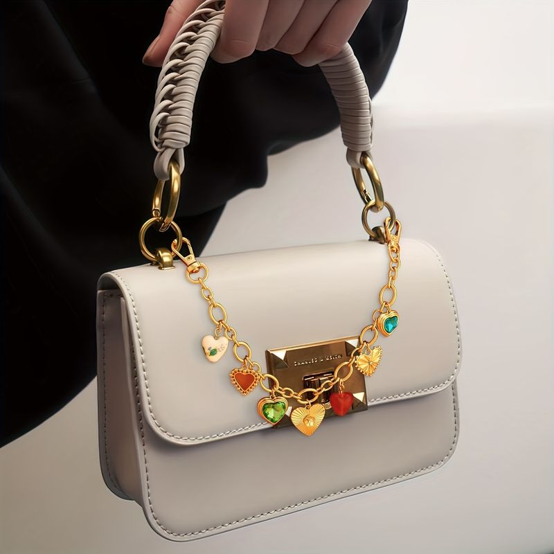 Ladies' Keychain With Red Rhinestone, Fashionable Gold Bag, Heart-shaped Pendant, Key Pendant, Fashionable Wallet Pendant, Car Accessory_voghion.com