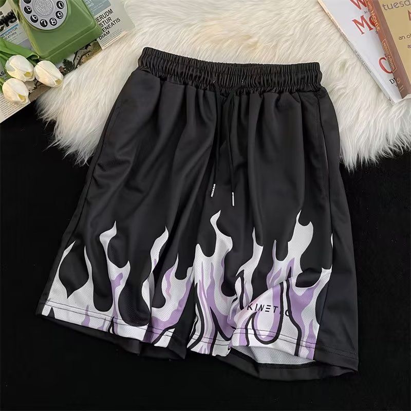 Herren Oldschool Flame Casual Shorts für Männer und Frauen Sommermodemarke High Street Nische Lose Sport Fünf-Punkt-Hose_voghion.com