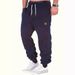 Men's Casual Jogger Pants With Leather Label - Polyester Fleece-Lined Sweatpants For Winter, Elastic Cuffs, Relaxed Fit, Solid Color_voghion.com