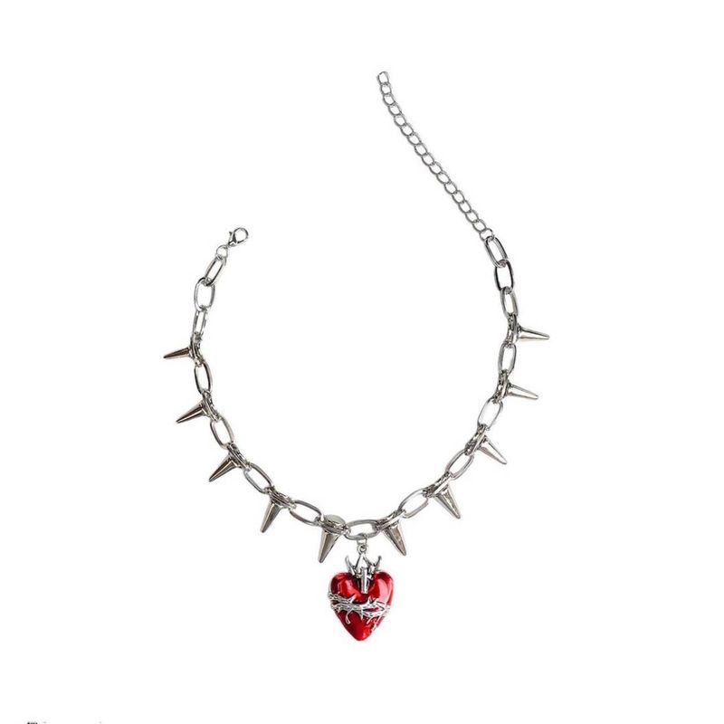 Nieuwe Dark Series Cool Wind Handgemaakte Olie Druppelende Rode Perzik Hart Ketting Hip Hop Kleine Crowd Kruis Halsketting_voghion.com
