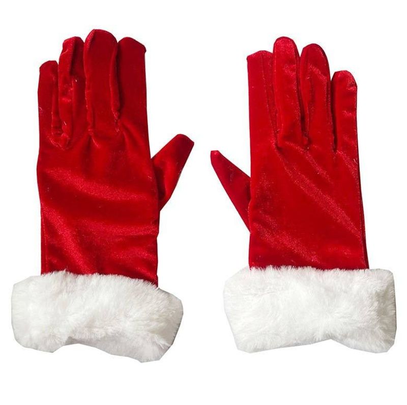 Christmas gloves Short gold silk fluff red Christmas gloves Velvet gloves_voghion.com