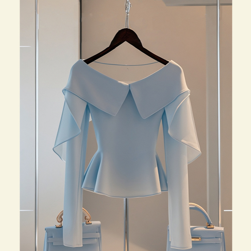 Dameskleding Niche Unieke Tops Stijlvol High End Chic High End Mooi Blauw Shirt Vrouwelijk Herfst_voghion.com