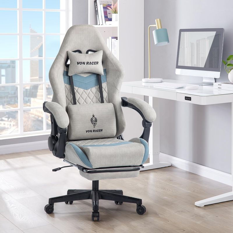 Gaming Chair With Footrest Gaming Chair Fabric Office Chair With Waist Support Ergonomic Gaming Chair Gaming_voghion.com