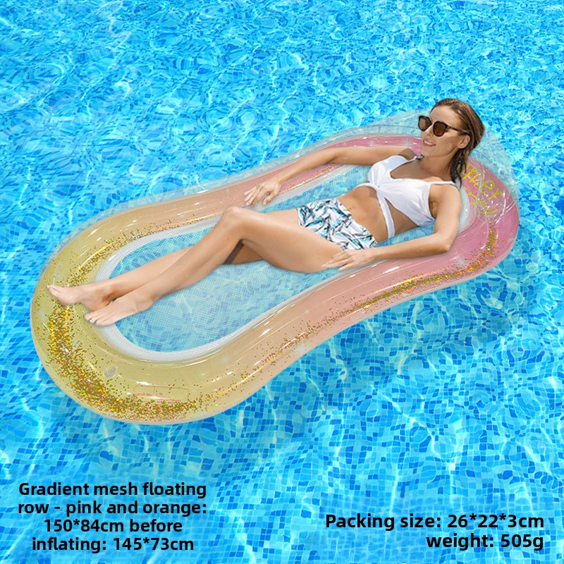 Eco-Friendly PVC Inflatable Lounge Chair With Glitter Mesh & Pillow - Single Person Floating Bed For Pool & Beach (150cm Quick-Dry Portable Design)​​_voghion.com
