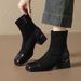 Cameido Women'S Studded Square Toe Chunky Heel Short Boots Slimming Elastic Mid Heel Versatile For Autumn And Winter_voghion.com
