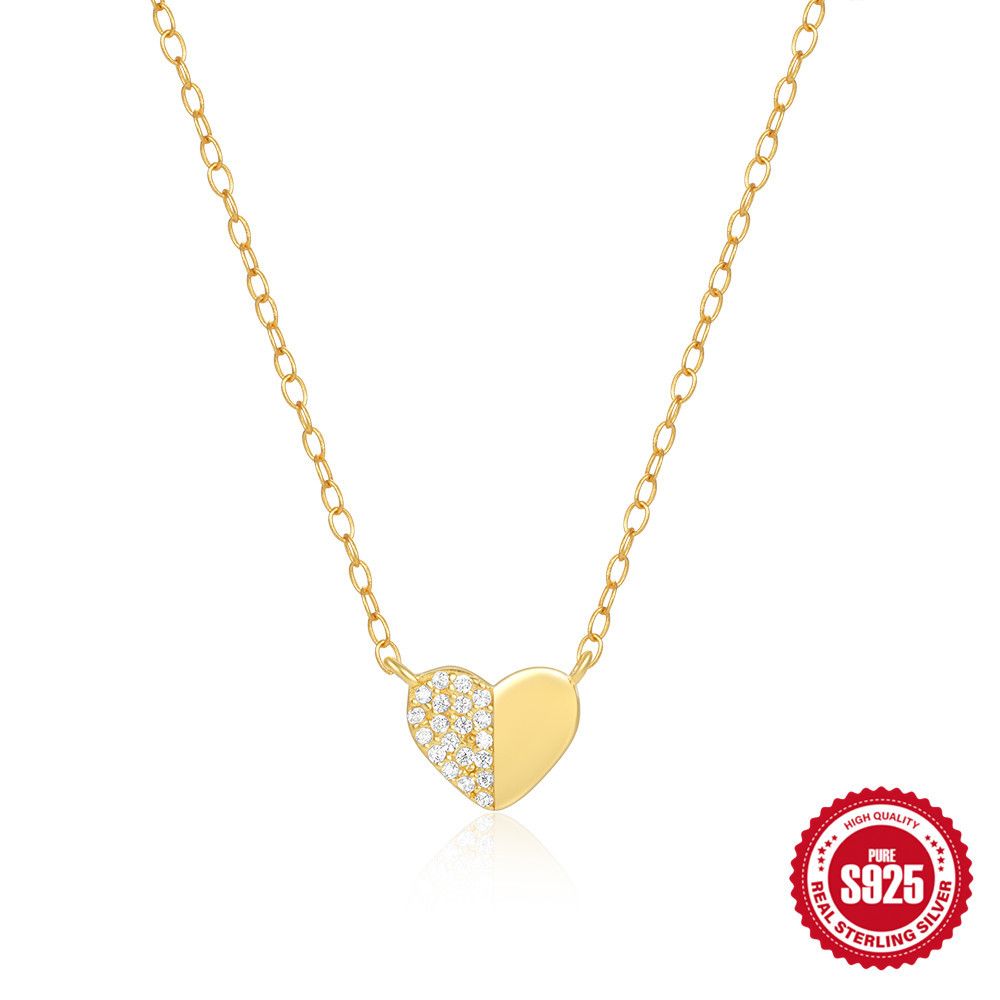 Collana di alta qualità con ciondolo a forma di cuore doppio in argento Sterling S925, zircone, catena alla moda con clavicola e diamanti._voghion.com