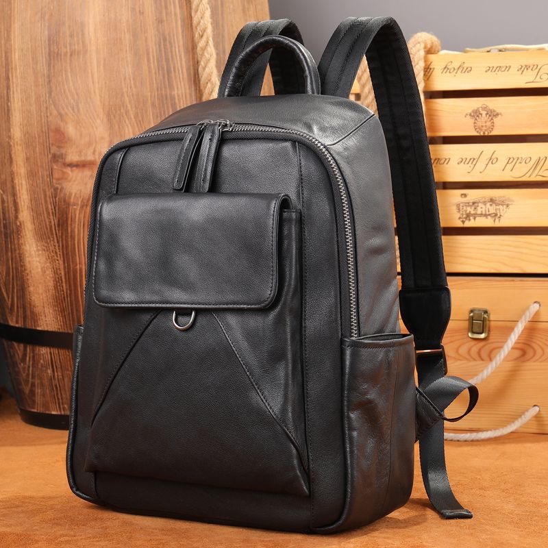 Men's Genuine Leather Backpack Cowhide 14 Inch Computer Backpack Schoolbag Middle School Students_voghion.com